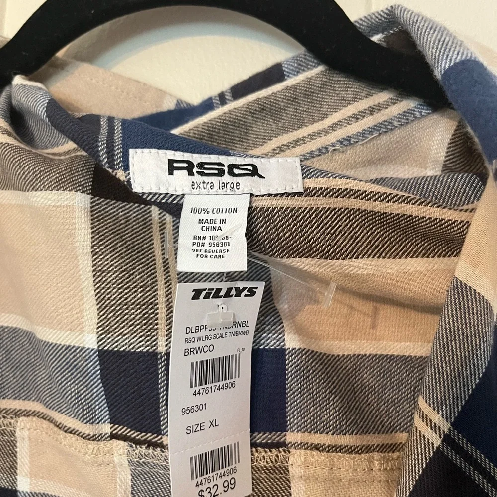 RSQ Blue and Tan Plaid Shirt - Picture 2 of 5